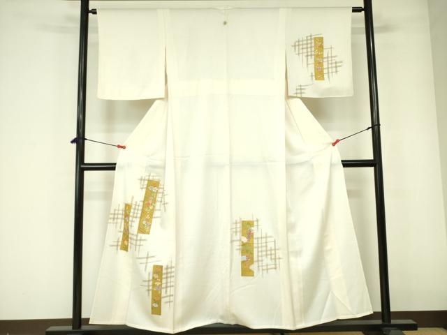 平和屋着物▽訪問着　単衣　刺繍　短冊花文　金彩　正絹　逸品　DABE1496op
