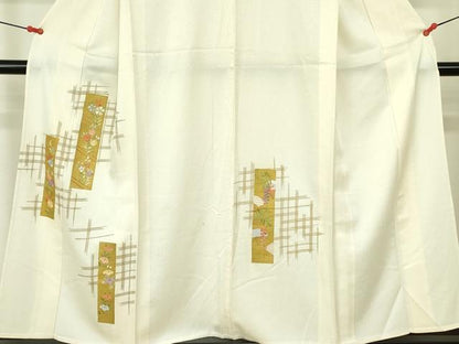 平和屋着物▽訪問着　単衣　刺繍　短冊花文　金彩　正絹　逸品　DABE1496op