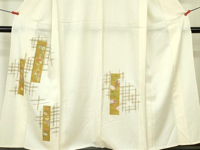平和屋着物▽訪問着　単衣　刺繍　短冊花文　金彩　正絹　逸品　DABE1496op