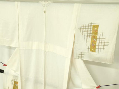 平和屋着物▽訪問着　単衣　刺繍　短冊花文　金彩　正絹　逸品　DABE1496op