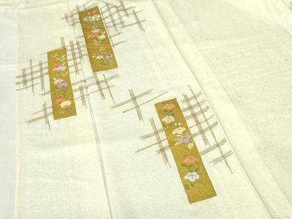 平和屋着物▽訪問着　単衣　刺繍　短冊花文　金彩　正絹　逸品　DABE1496op