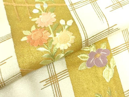 平和屋着物▽訪問着　単衣　刺繍　短冊花文　金彩　正絹　逸品　DABE1496op