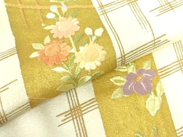 平和屋着物▽訪問着　単衣　刺繍　短冊花文　金彩　正絹　逸品　DABE1496op