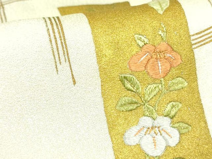 平和屋着物▽訪問着　単衣　刺繍　短冊花文　金彩　正絹　逸品　DABE1496op