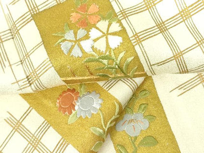 平和屋着物▽訪問着　単衣　刺繍　短冊花文　金彩　正絹　逸品　DABE1496op