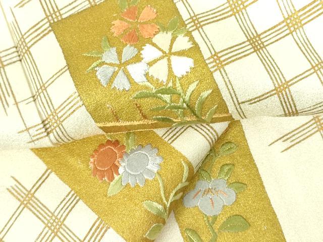 平和屋着物▽訪問着　単衣　刺繍　短冊花文　金彩　正絹　逸品　DABE1496op