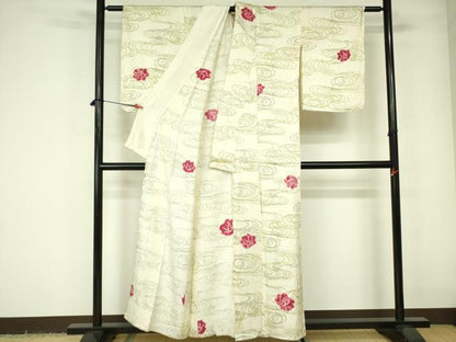 平和屋着物▽上質な小紋　単衣　絞り　流水花文　正絹　逸品　DABE1499op