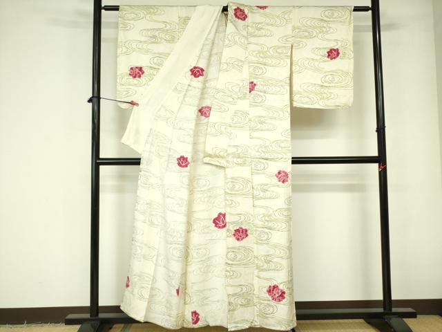 平和屋着物▽上質な小紋　単衣　絞り　流水花文　正絹　逸品　DABE1499op
