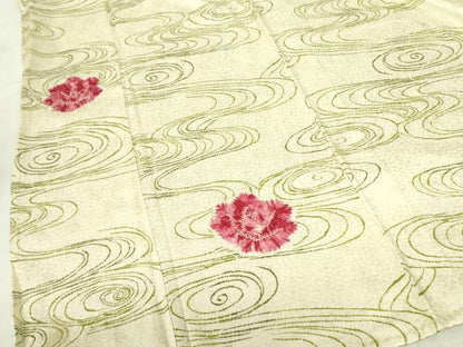 平和屋着物▽上質な小紋　単衣　絞り　流水花文　正絹　逸品　DABE1499op