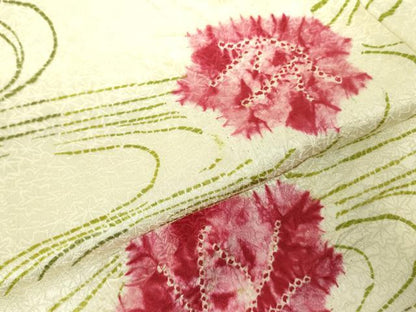 平和屋着物▽上質な小紋　単衣　絞り　流水花文　正絹　逸品　DABE1499op