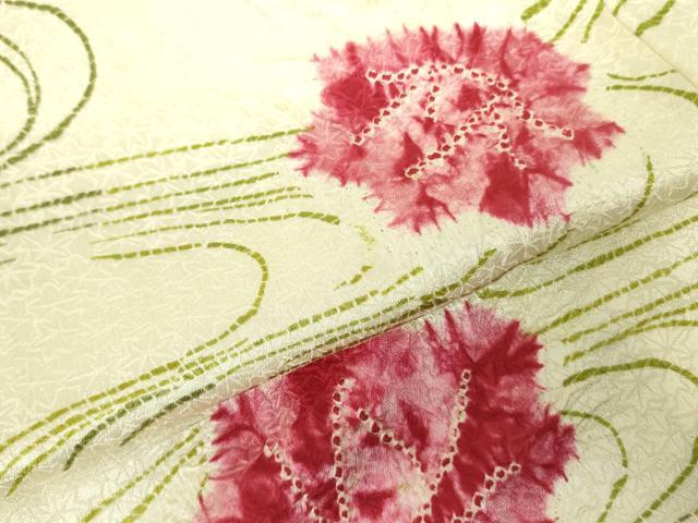 平和屋着物▽上質な小紋　単衣　絞り　流水花文　正絹　逸品　DABE1499op