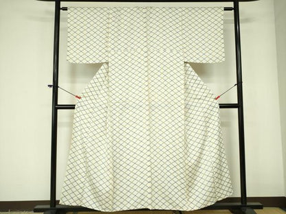 平和屋着物▽上質な小紋　単衣　菱文　正絹　逸品　DABE1500op