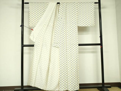 平和屋着物▽上質な小紋　単衣　菱文　正絹　逸品　DABE1500op