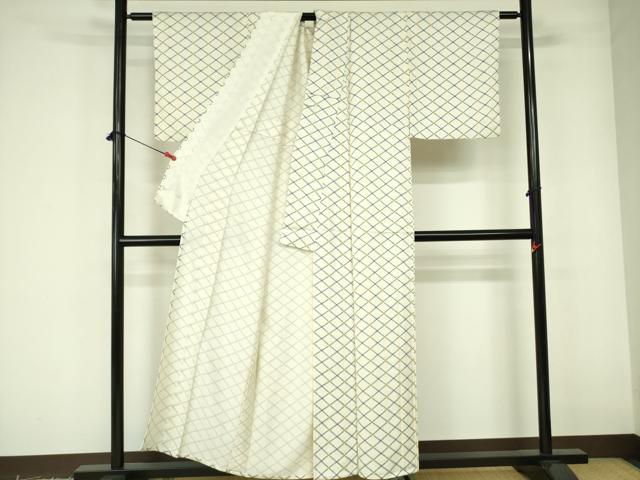 平和屋着物▽上質な小紋　単衣　菱文　正絹　逸品　DABE1500op
