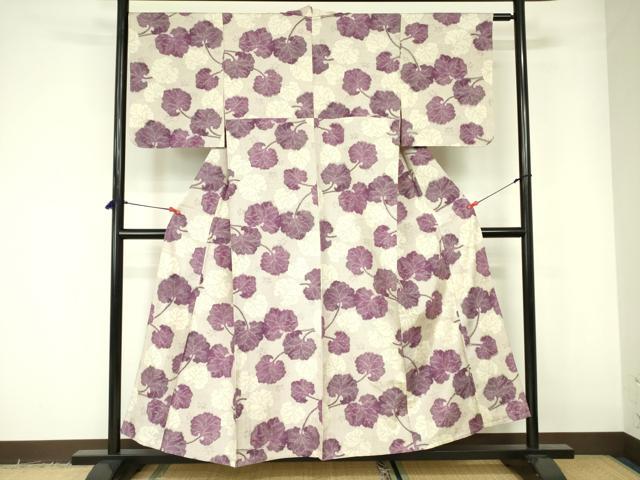 平和屋着物▽上質な紬　単衣　蔦の葉文　正絹　逸品　DABE1501op