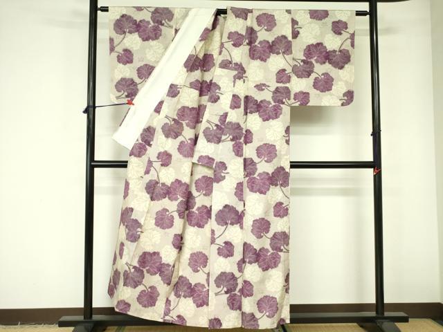 平和屋着物▽上質な紬　単衣　蔦の葉文　正絹　逸品　DABE1501op