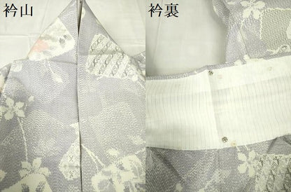 平和屋着物▽上質な紬　単衣　草花文　正絹　逸品　DABE1502op