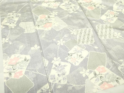 平和屋着物▽上質な紬　単衣　草花文　正絹　逸品　DABE1502op