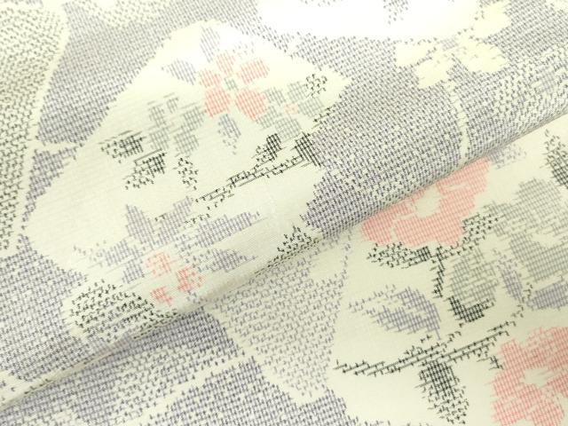 平和屋着物▽上質な紬　単衣　草花文　正絹　逸品　DABE1502op