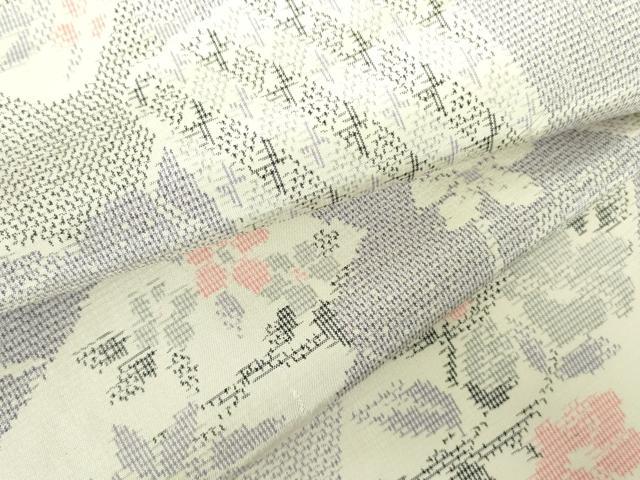 平和屋着物▽上質な紬　単衣　草花文　正絹　逸品　DABE1502op