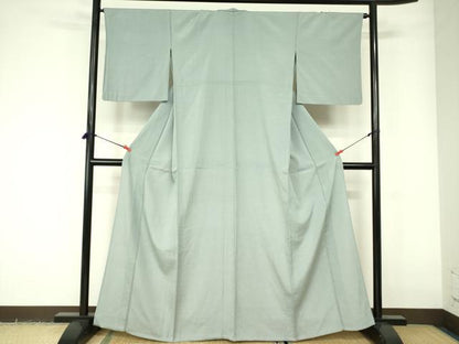平和屋着物▽本塩沢　色無地　単衣　千草鼠色　正絹　逸品　DABE1503op