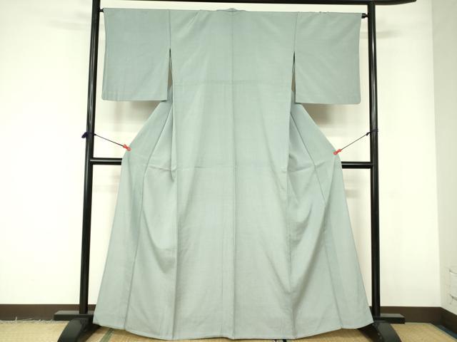 平和屋着物▽本塩沢　色無地　単衣　千草鼠色　正絹　逸品　DABE1503op