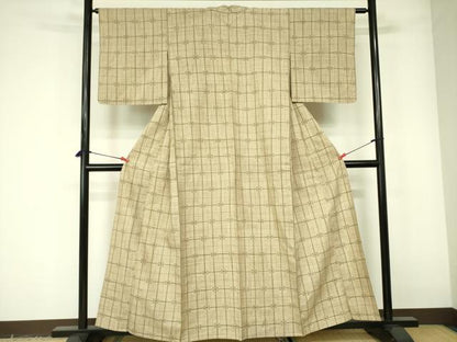 平和屋着物▽上質な紬　単衣　抽象文様　正絹　逸品　DABE1504op
