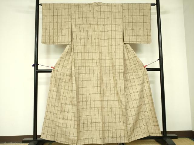 平和屋着物▽上質な紬　単衣　抽象文様　正絹　逸品　DABE1504op