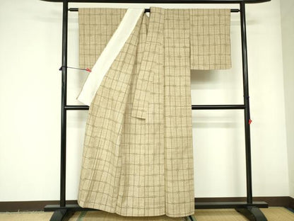 平和屋着物▽上質な紬　単衣　抽象文様　正絹　逸品　DABE1504op