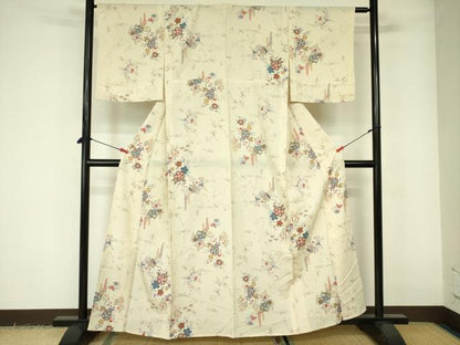 平和屋着物▽上質な小紋　単衣　糸車花文　金彩　正絹　逸品　DABE1505op
