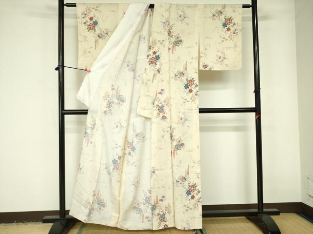 平和屋着物▽上質な小紋　単衣　糸車花文　金彩　正絹　逸品　DABE1505op