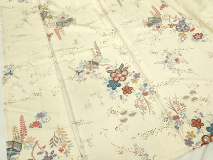 平和屋着物▽上質な小紋　単衣　糸車花文　金彩　正絹　逸品　DABE1505op