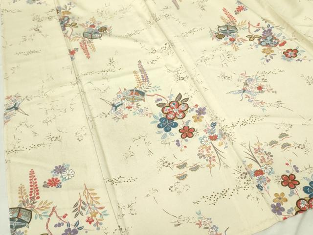 平和屋着物▽上質な小紋　単衣　糸車花文　金彩　正絹　逸品　DABE1505op