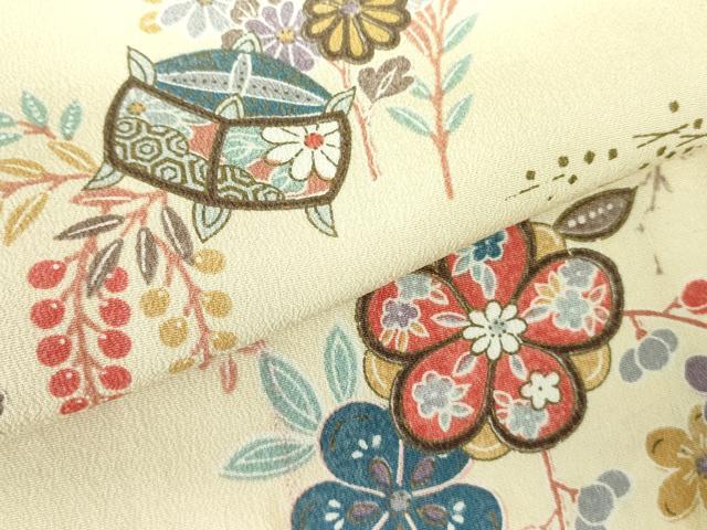 平和屋着物▽上質な小紋　単衣　糸車花文　金彩　正絹　逸品　DABE1505op