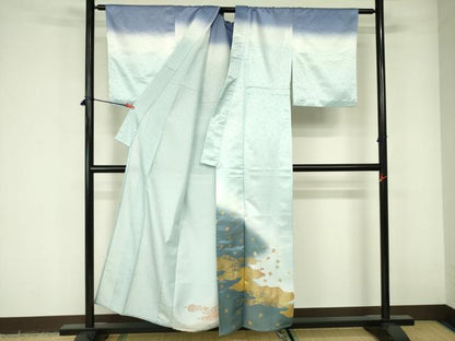 平和屋着物▽訪問着　単衣　箔散らし　暈し染め　金彩　洗える着物　DABE1506op