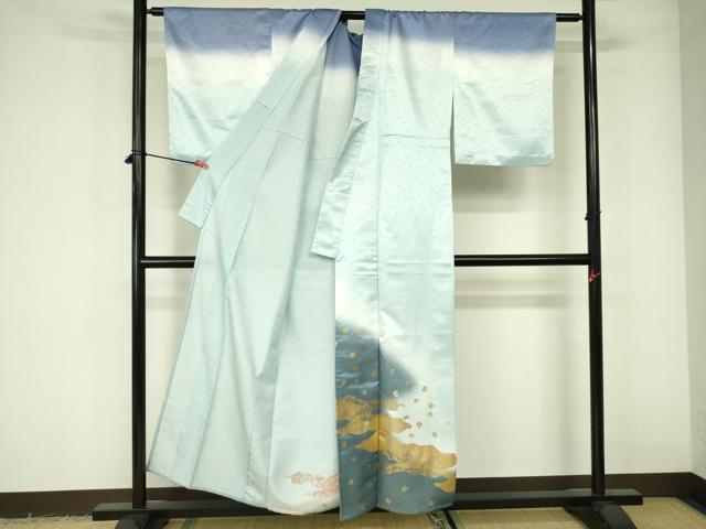 平和屋着物▽訪問着　単衣　箔散らし　暈し染め　金彩　洗える着物　DABE1506op