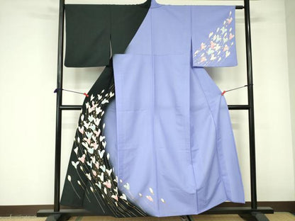 平和屋着物▽訪問着　単衣　草花文　暈し染め　金彩　洗える着物　DABE1507op