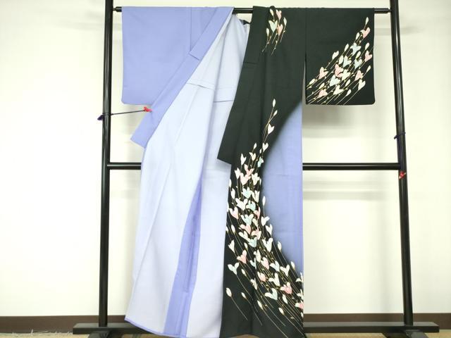 平和屋着物▽訪問着　単衣　草花文　暈し染め　金彩　洗える着物　DABE1507op