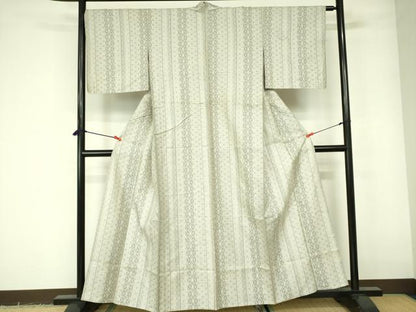 平和屋着物▽上質な紬　単衣　麻の葉間道　正絹　逸品　DABE1508op