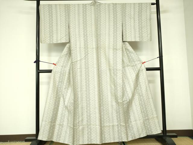 平和屋着物▽上質な紬　単衣　麻の葉間道　正絹　逸品　DABE1508op