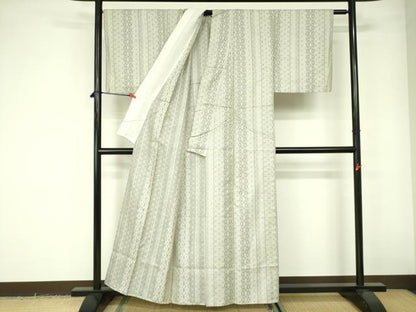 平和屋着物▽上質な紬　単衣　麻の葉間道　正絹　逸品　DABE1508op