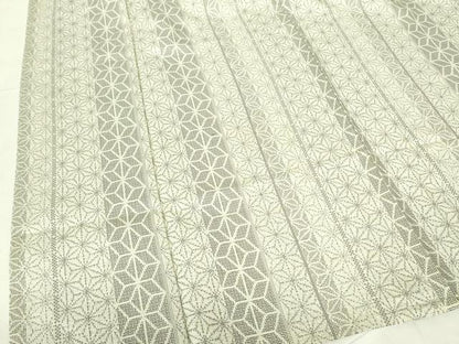 平和屋着物▽上質な紬　単衣　麻の葉間道　正絹　逸品　DABE1508op