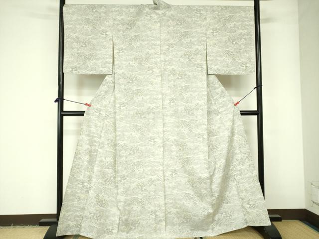 平和屋着物▽上質な紬　単衣　風景文　さが美扱い　正絹　逸品　DABE1510op