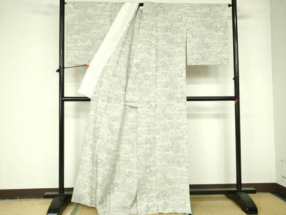 平和屋着物▽上質な紬　単衣　風景文　さが美扱い　正絹　逸品　DABE1510op