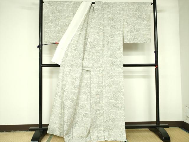 平和屋着物▽上質な紬　単衣　風景文　さが美扱い　正絹　逸品　DABE1510op