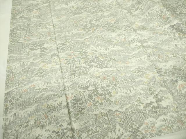 平和屋着物▽上質な紬　単衣　風景文　さが美扱い　正絹　逸品　DABE1510op