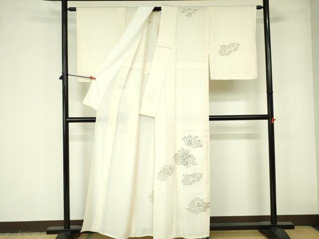 平和屋着物▽訪問着　単衣　駒刺繍　銀糸　正絹　逸品　DABE1515op