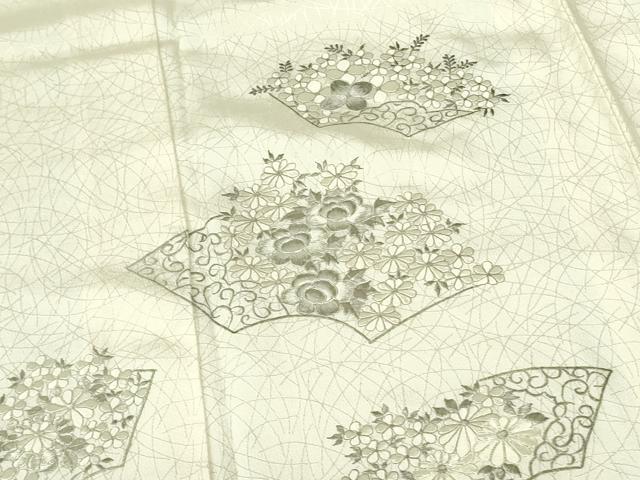 平和屋着物▽訪問着　単衣　駒刺繍　銀糸　正絹　逸品　DABE1515op