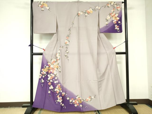平和屋着物▽訪問着　単衣　地紙桜文　暈し染め　金彩　洗える着物　DABE1517op