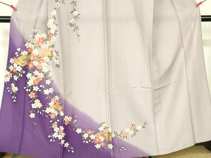 平和屋着物▽訪問着　単衣　地紙桜文　暈し染め　金彩　洗える着物　DABE1517op